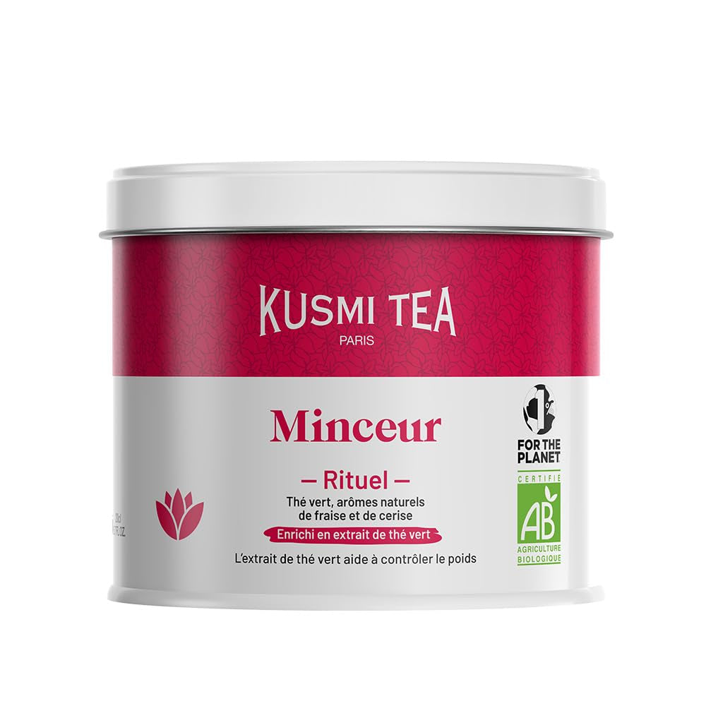 Kusmi Tea - Slim Ritual - Ceai pentru slăbit - Îmbogățit cu extract de ceai verde - Facilitează pierderea în greutate - Căpșuni și cireșe - Ceai vrac - Cutie metalică de 100 g pentru aproximativ 50 de cești