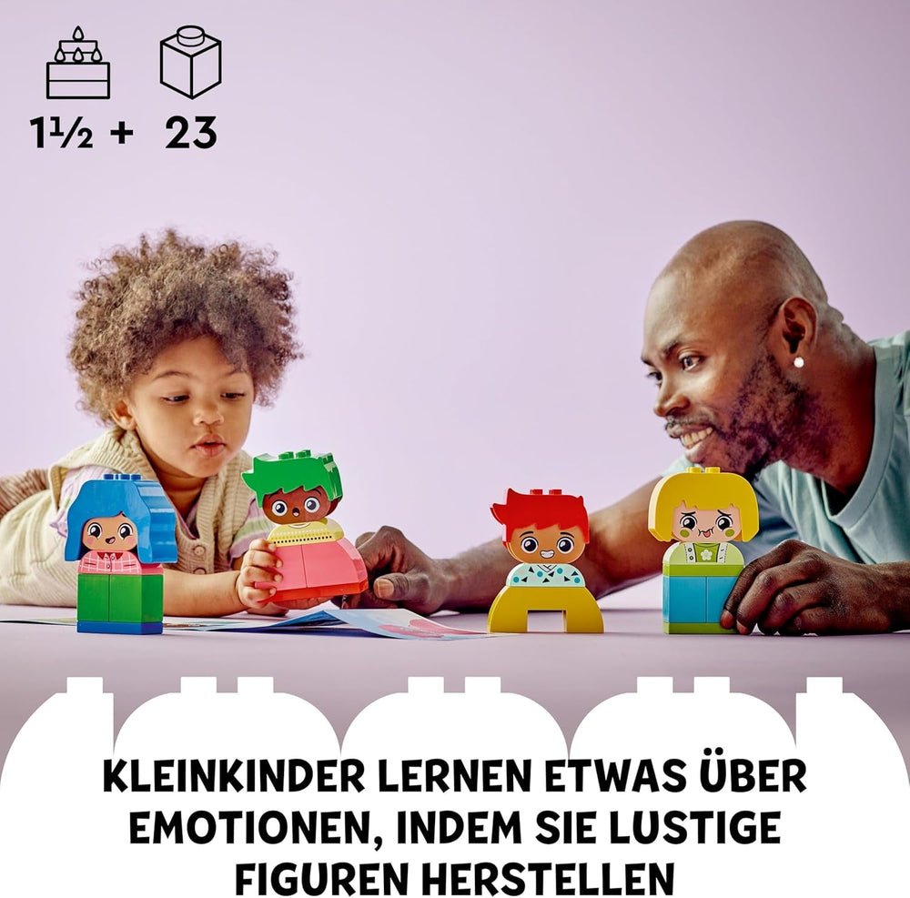 LEGO DUPLO Big Feelings, gioco di costruzione impilabile con 23 mattoncini colorati e 4 personaggi, giocattolo di abilità motoria per promuovere lo sviluppo sociale ed emotivo dei bambini a partire da 18 mesi 10415 Set di costruzione Beuche den LEGO-Store