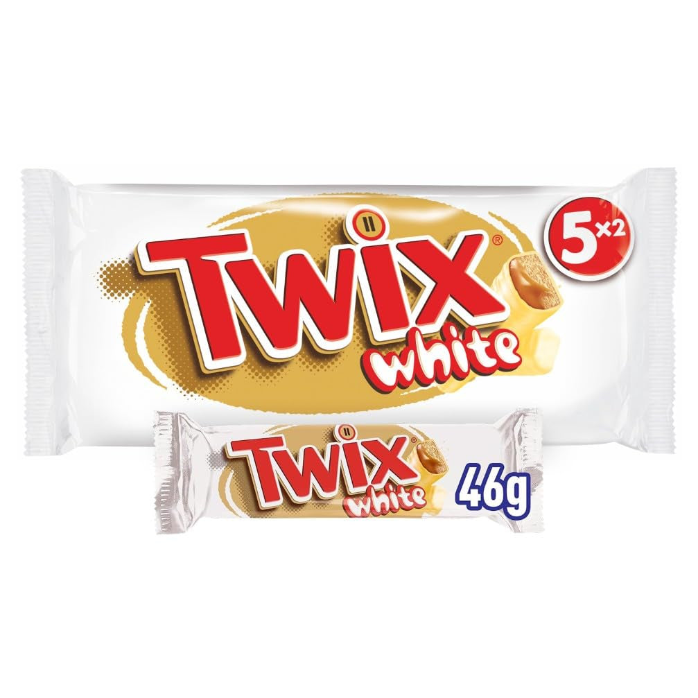 Tavolette di cioccolato bianco Twix; caramello, biscotti, cioccolato bianco; confezione multipla di cioccolatini; 5 barrette (5 x 46 g)