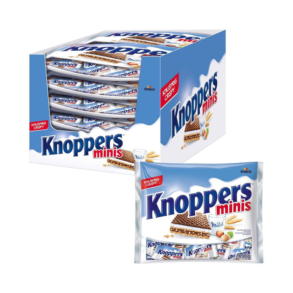 Knoppers Bianchi e Neri – 8 x 25g – Fette di wafer ripiene di wafer al cacao fondente, pezzetti di biscotti neri, crema al latte e torrone