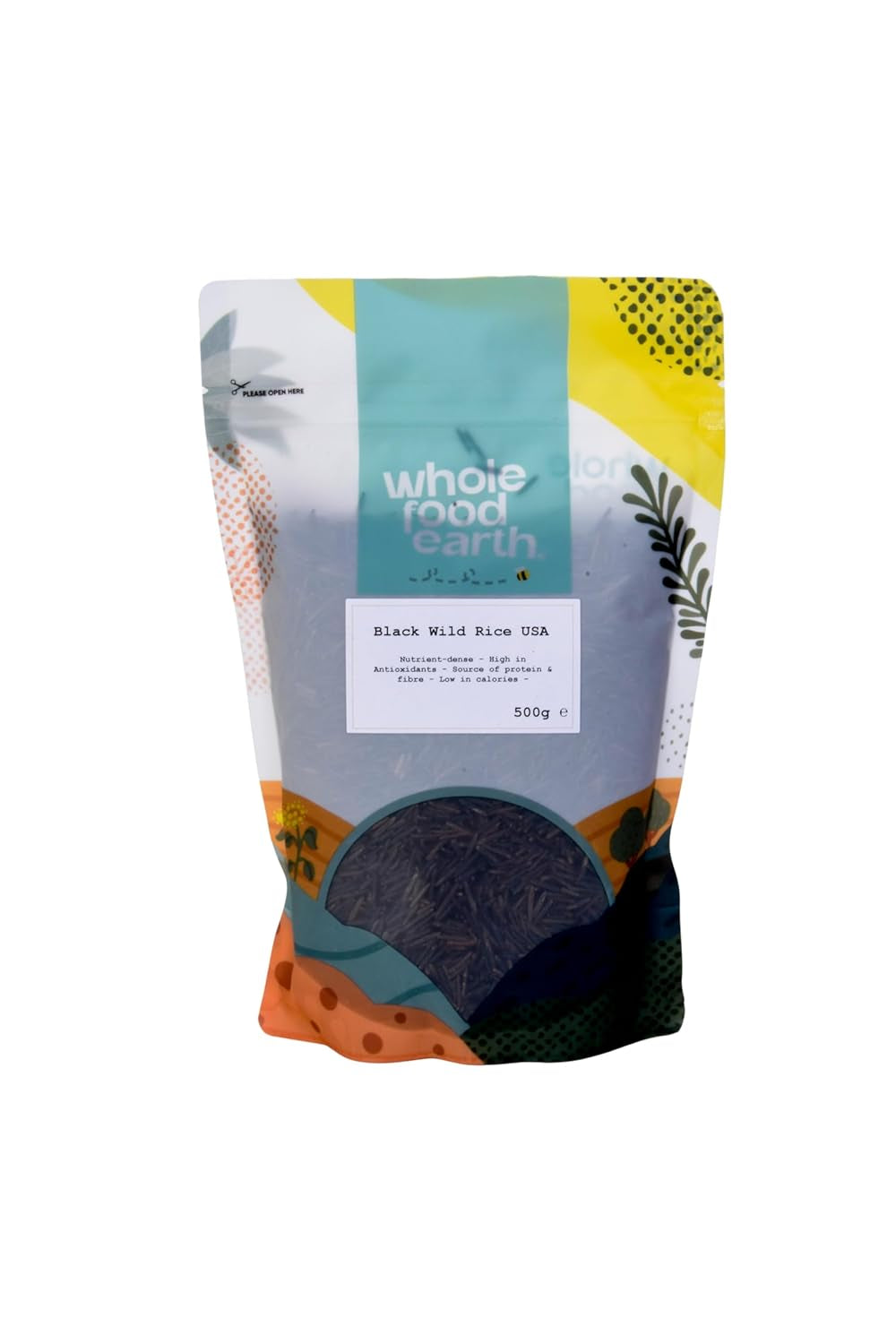 Wholefood Earth USA Riso selvatico nero - Non OGM - Naturale - Vegano - Senza latticini - Senza zuccheri aggiunti, 500g