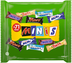 Confezione mista mini cioccolato, 71 mini snack al cioccolato (Mars, Snickers, Bounty, Twix, Milky Way) sotto forma di caramelle, ideali per una serata di football americano (1400 g)
