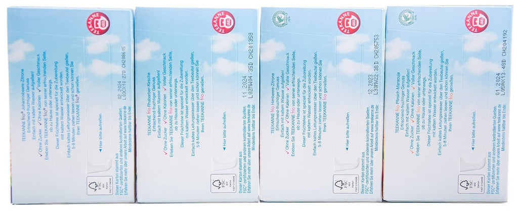 Teekanne Frio pachet de 4, rubarbă-cireșe, coacăze-lămâie, zmeură-lămâie, piersică-maracuja (4 x 45 g)