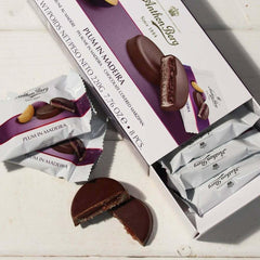 Prugna di Madeira – 220g – Specialità di marzapane con frutta e alcol – 8 monete di cioccolato fondente con gelatina di prugne e vino di Madeira – Idea regalo