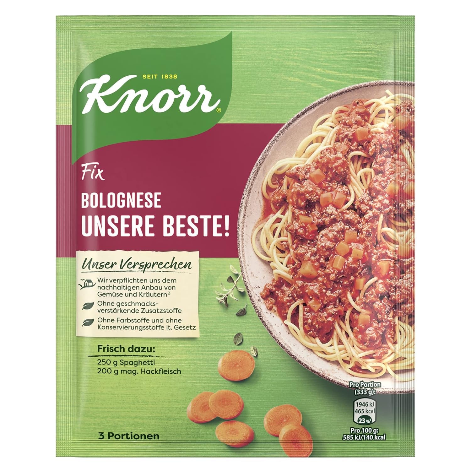 Knorr Fix Würzmischung Spaghetti alla Bolognese per un delizioso piatto di pasta con ingredienti naturali 40 g