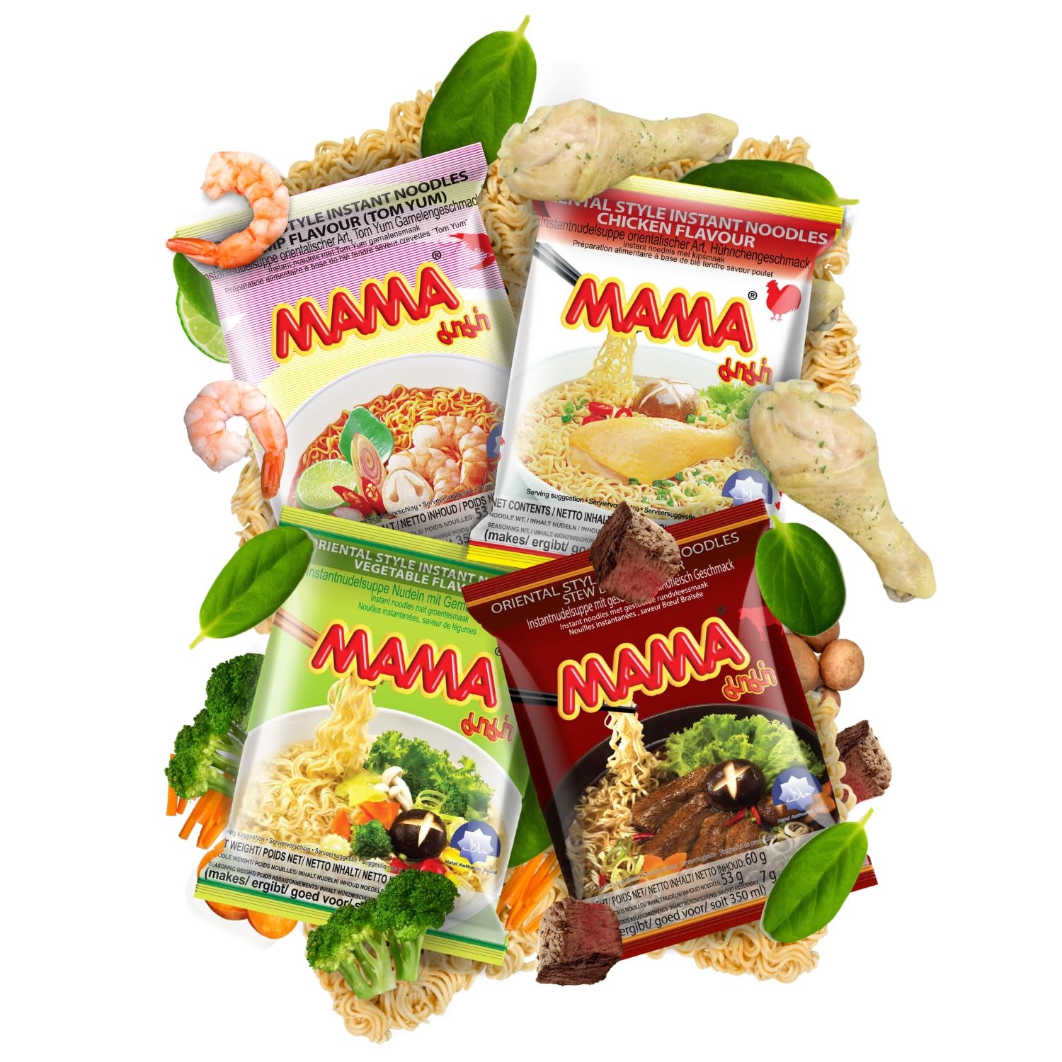 MAMA - Noodles Istantanei con Pollo - Confezione multipla (30 X 55 GR)