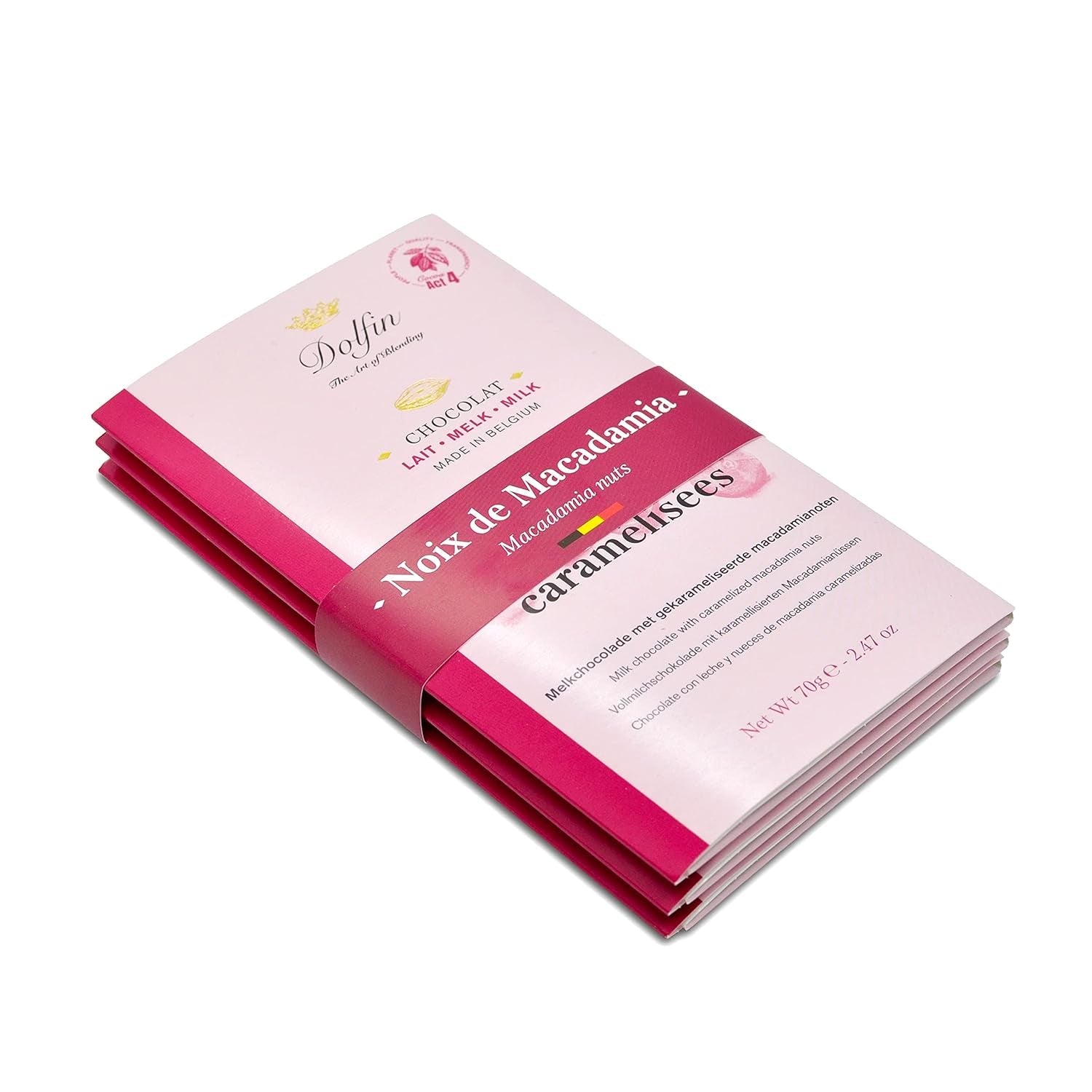 Dolfin Pachet de 3 ciocolată cu diverse arome - ciocolată artizanală belgiană, 210 g Bomboane de Ciocolata Naty Shop 210 G Nuci Macadamia