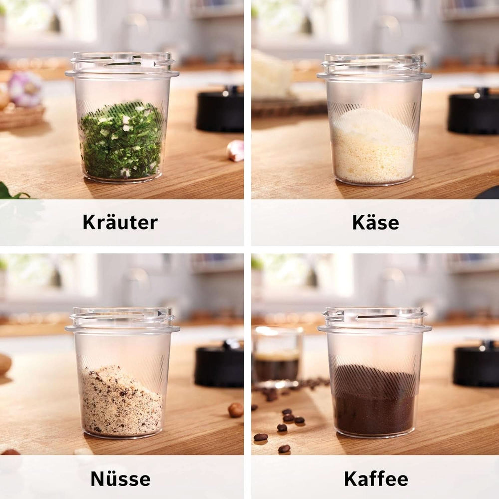 Robot da cucina Bosch Vitapower Serie 4 MMB6177S, Edelstahl-Klingen Made in Germany, bicchiere in vetro Thermosafe da 1,5 l, fiaschetta To-Go da 0,6 l, stopfer, zerkleinerer universale, 30.000 giri/min, 1200 W, Argento Kitchen Naty Shop