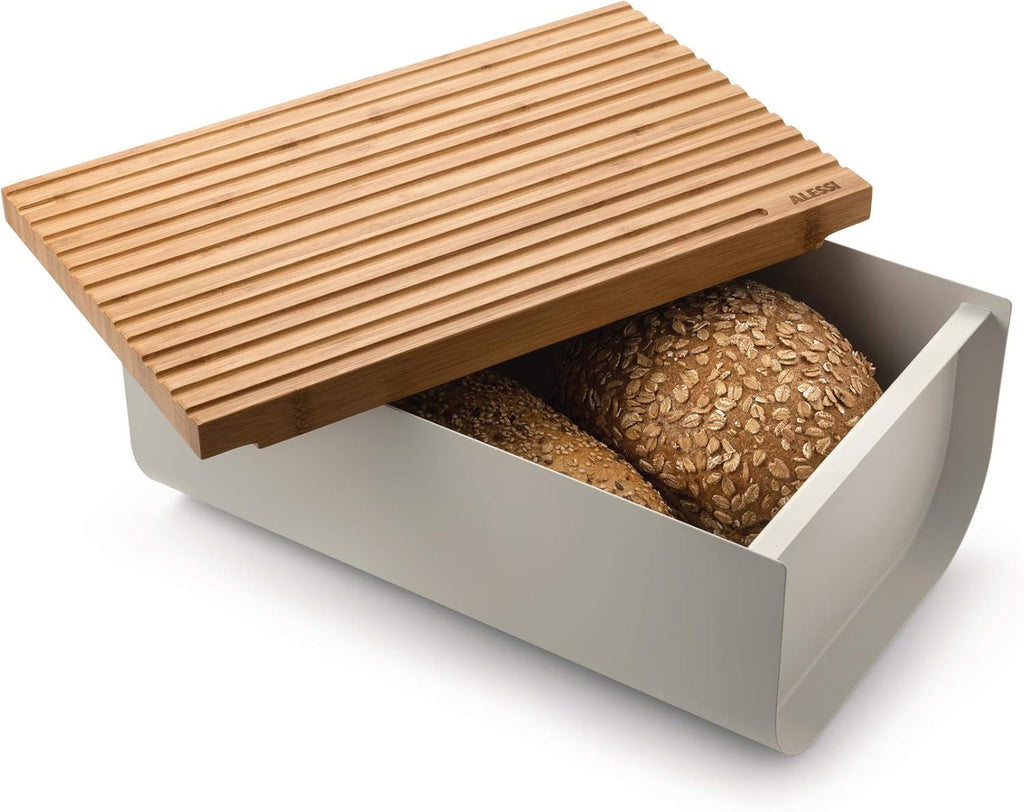 Alessi Mattina BG03 R - Coș pentru pâine din oțel inoxidabil cu rășină epoxidică și lemn de bambus, roșu Cutii depozitare alimente Naty Shop