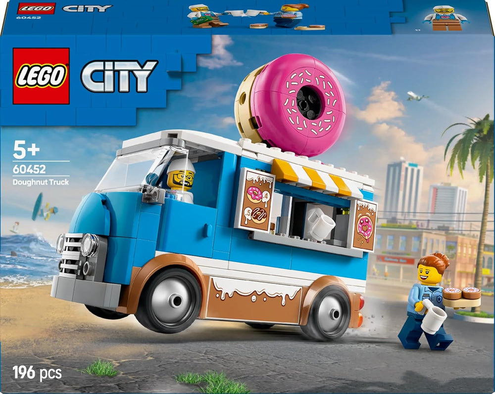 LEGO City Donut Truck - Camion de mâncare de jucărie cu 2 minifigurine de poliție - Jucărie de construcție pentru băieți și fete cu vârsta peste 5 ani - Idee de cadou pentru ziua de naștere și sărbători 60452 Seturi de constructie Besuche den LEGO-Store