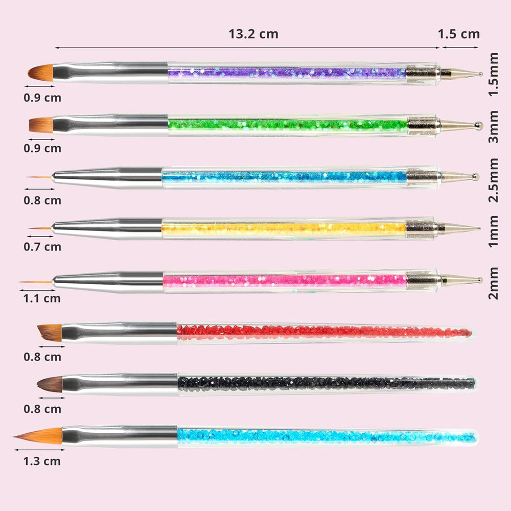 8 Stück Nagel Pinsel, Nagelkunstpinsel Pinsel Set, Pinsel Für Nägel Mit Doppelkopf Nail Art Pinsel Set Dotting Pen Und Gel Brush for Nails Präzise Pinsel Für Nageldesign Und Verzierungen