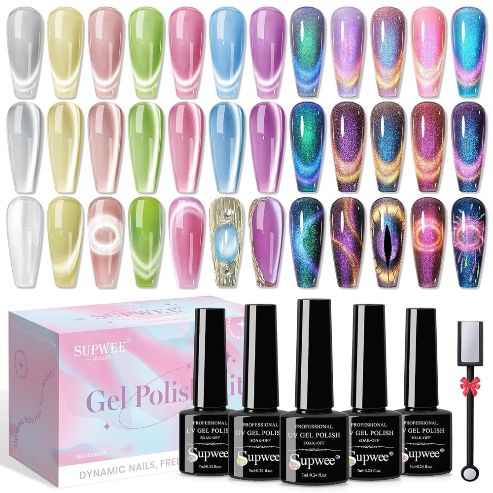 SUPWEE 5 in 1 Nail Magnet Tool, Rosa Cat Eye Magnet Für Nägel Multifunktions Magnetstift DIY Magic 3D Magnet Stick Pen Set Nail Art Magnet Stick Für Nail Art Diy-Zubehör