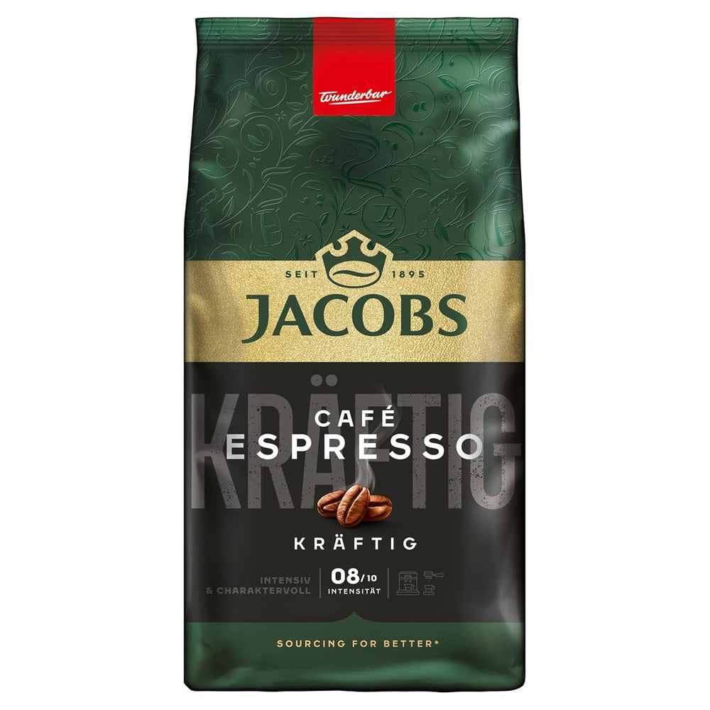 Jacobs Café Crema Gold caffè in grani 1 kg – Vollmundig, aromatico, note fruttuose, Arabica e Robusta in grani, intensità 5/10, ideale per Café Crema Naty Shop Espresso 1 kg
