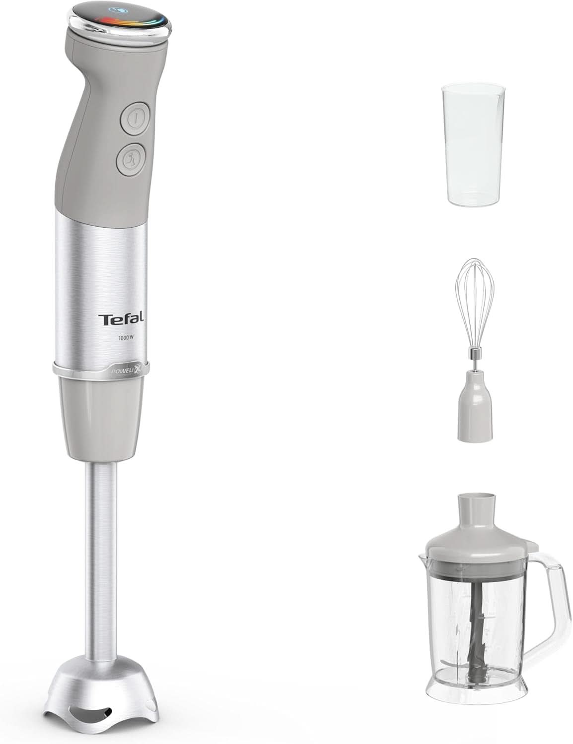 Tefal Quickchef+ 3-in-1 XL Stabmixer/Zerkleinerer/Schneebesen, 1000 W, Geschwindigkeitsregelung intuitivo, Turbo-Taste, Powelix-Messer-Technologie, Edelstahl, Grau, HB67MB30 Kitchen Naty Shop