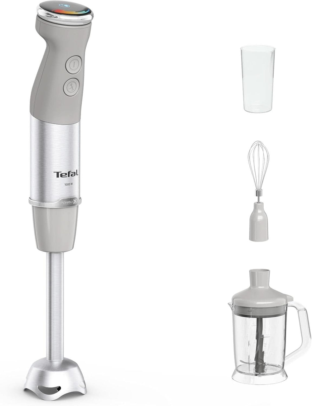 Tefal Quickchef+ 3-in-1 XL Stabmixer/Zerkleinerer/Schneebesen, 1000 W, Geschwindigkeitsregelung intuitivo, Turbo-Taste, Powelix-Messer-Technologie, Edelstahl, Grau, HB67MB30 Kitchen Naty Shop