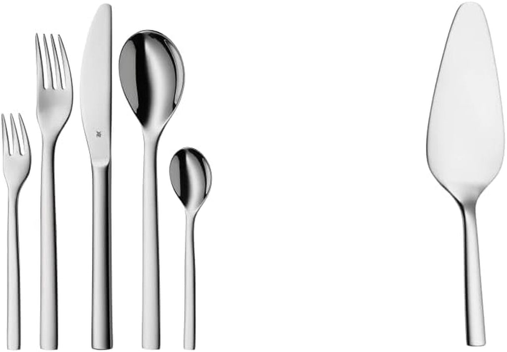 WMF Atria Besteck Set 12 Personen, Essbesteck 60 Teilig, Monobloc-Messer, Cromargan Edelstahl Poliert, Spülmaschinenfest Bucatarie Naty Shop Bundle Mit Kuchenheber 60-Teilig