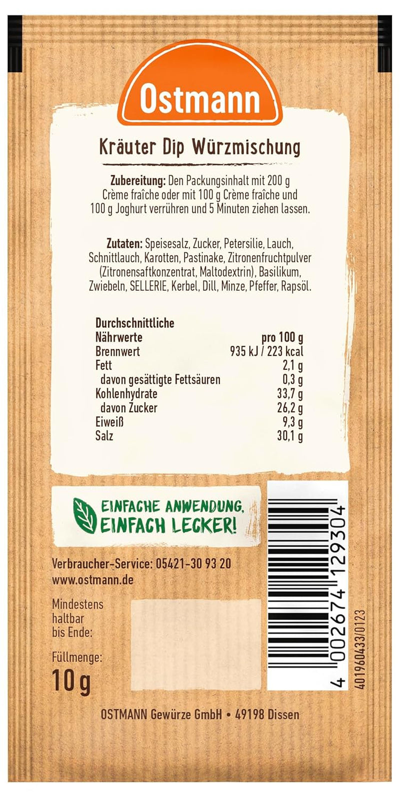 Ostmann Gewürze – Kräuter Dip, aromatic Gewürz für leckere Dips und Soßen zu Snacks, Chips, Brot, Fleisch, Gemüse und vielem more, 10 g