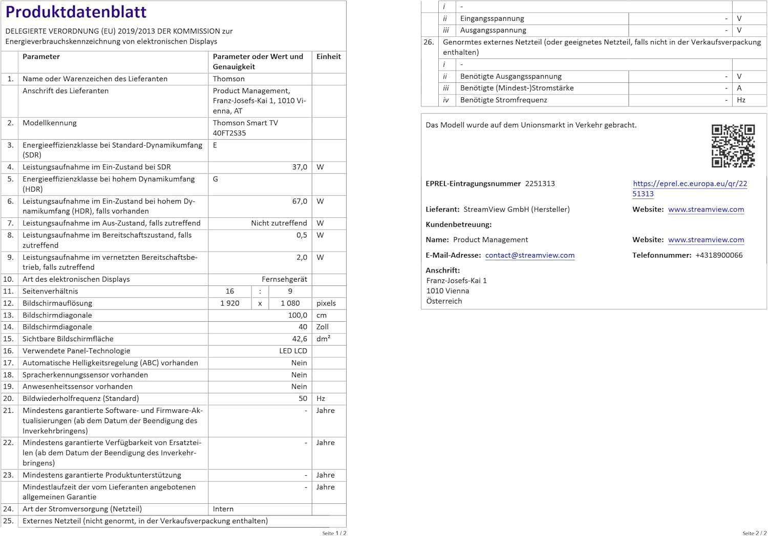 Televizor inteligent THOMSON FHD de 40 de inci (100 cm), Wi-Fi, control vocal, HDR10, Dolby Audio, tuner triplu (cablu/satelit/antenă), HDMI, USB, 1 GB RAM, 4 GB Flash – 40FT2S35