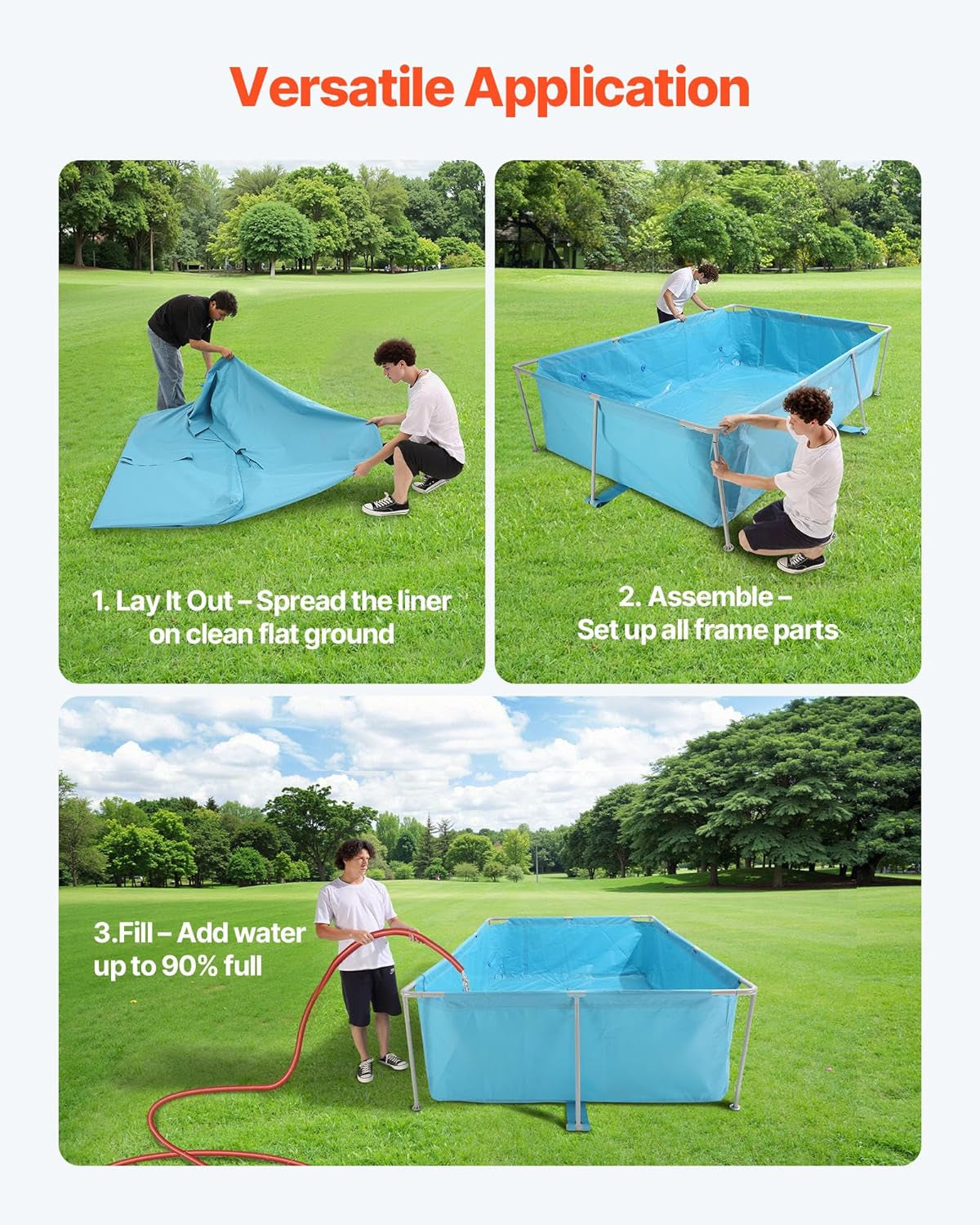 VEVOR Piscina con telaio Piscina fuori terra 3000x2000x762mm Piscina con telaio in acciaio Piscina rettangolare con telaio in acciaio Piscina da giardino Capacità d'acqua 3960L Piscina da giardino per 4-5 persone Blu