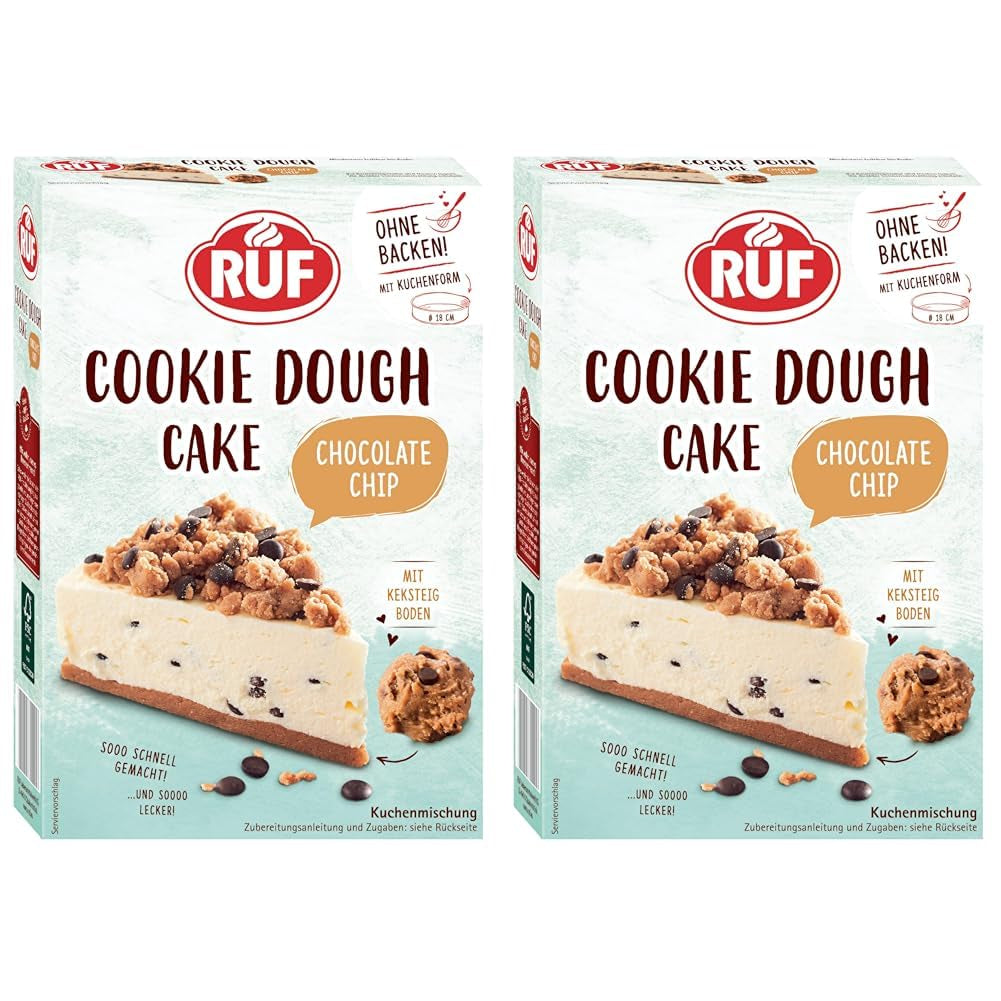 RUF Cookie Dough Cake Ohne Backen, Tortenboden Aus Keksteig Mit Frischkäse-Creme Und Schokoladenstückchen, Inkl. Kuchenform, 1X325G Miscela per cuocere e cucinare Naty Shop 325 G (2Er Pack) Torta con pasta per biscotti