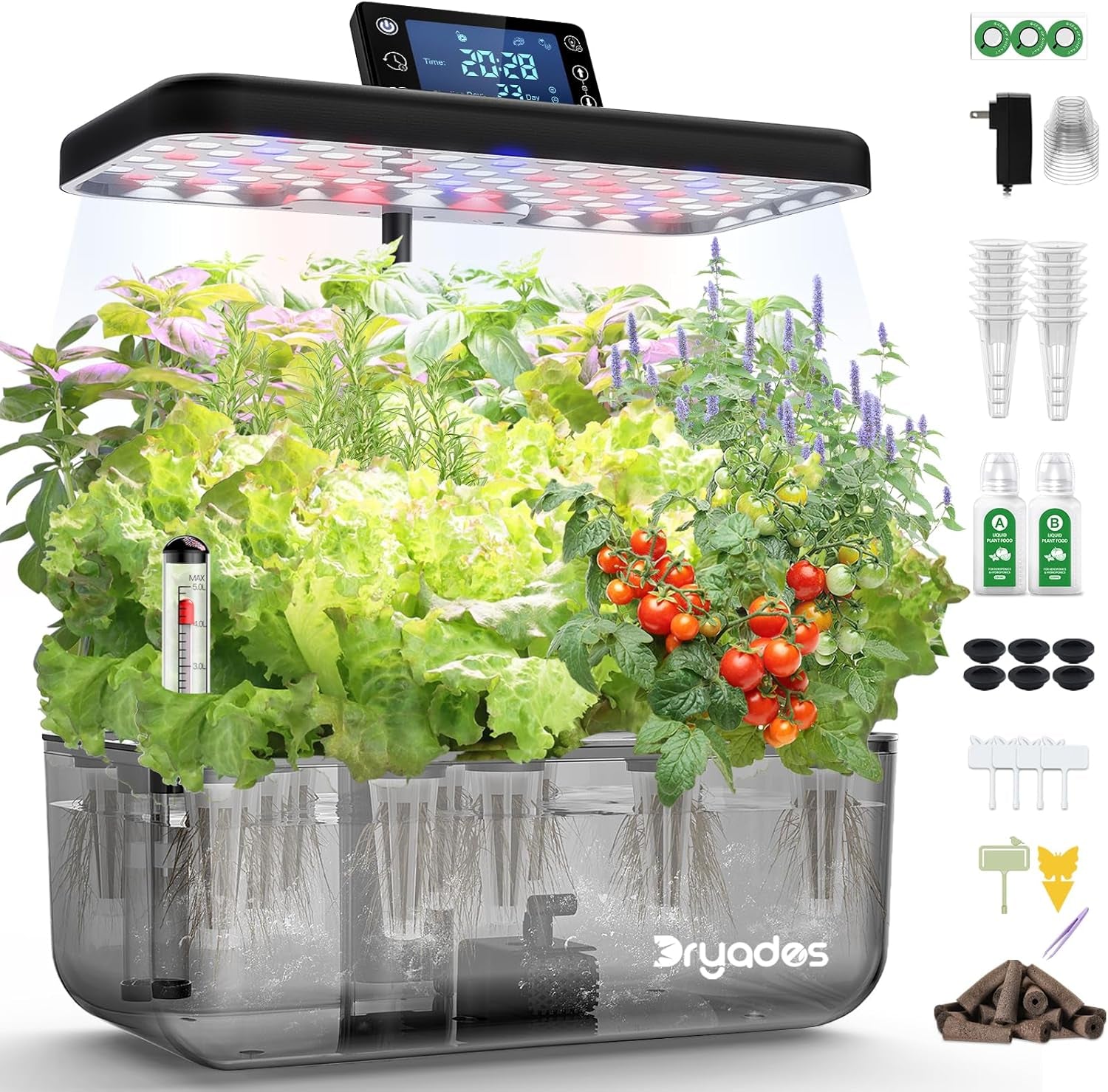 Sistema di coltivazione idroponica: 8 capsule, lampada LED a spettro completo da 24 W con avviso di livello basso dell'acqua | Giardino interno per cucina, soggiorno, scuola | Idea regalo per giardinieri dilettanti