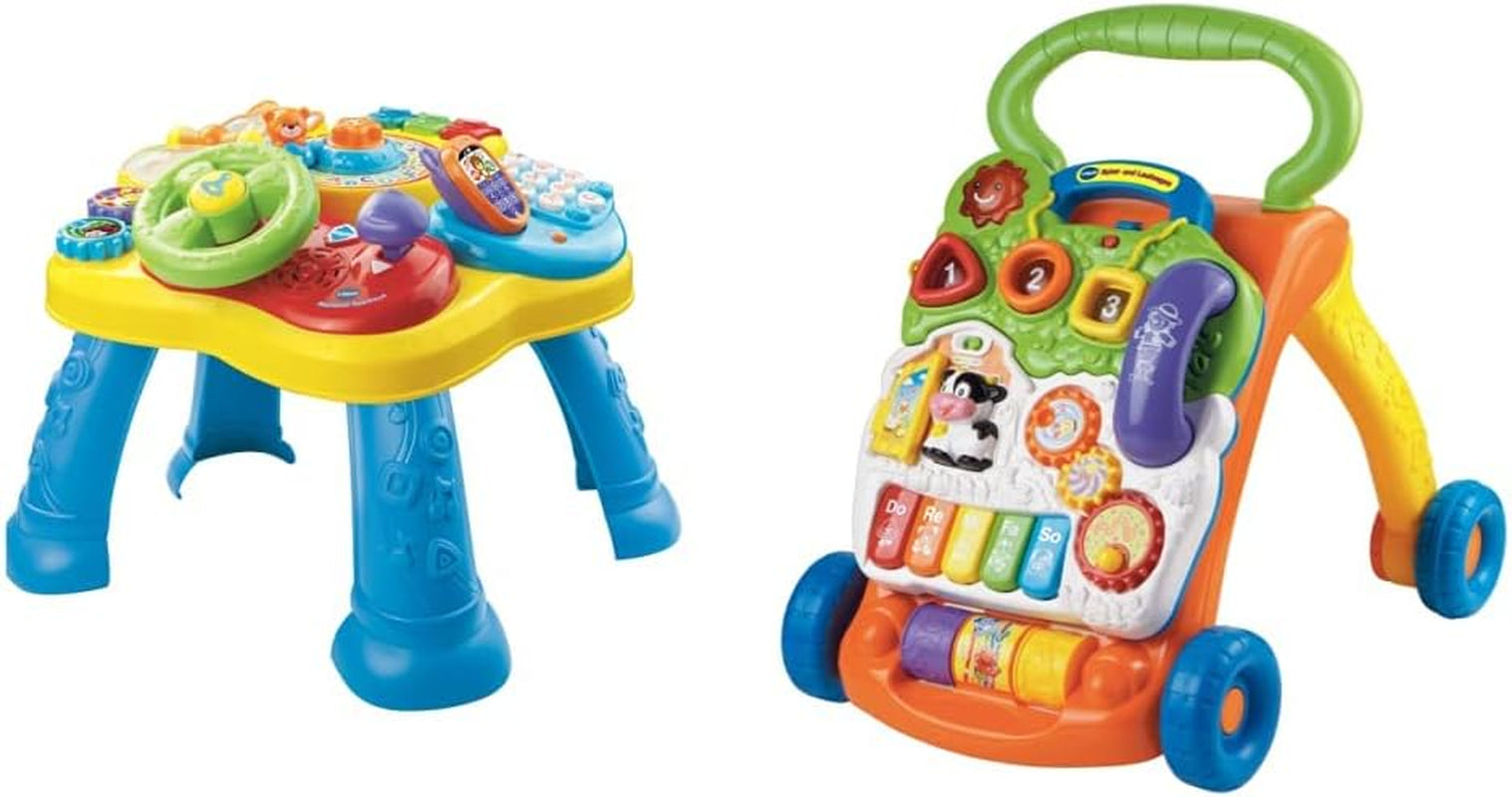 VTech Baby Adventure Play Table - Masă de joacă colorată pentru bebeluși cu 6 câmpuri de joc și elemente interactive & Baby My First Song Book Carte colorată cu 6 pagini și elemente mobile pentru joacă Jucarii Bebe Naty Shop Pachet cu școala de șoferi Ambalare Easymail
