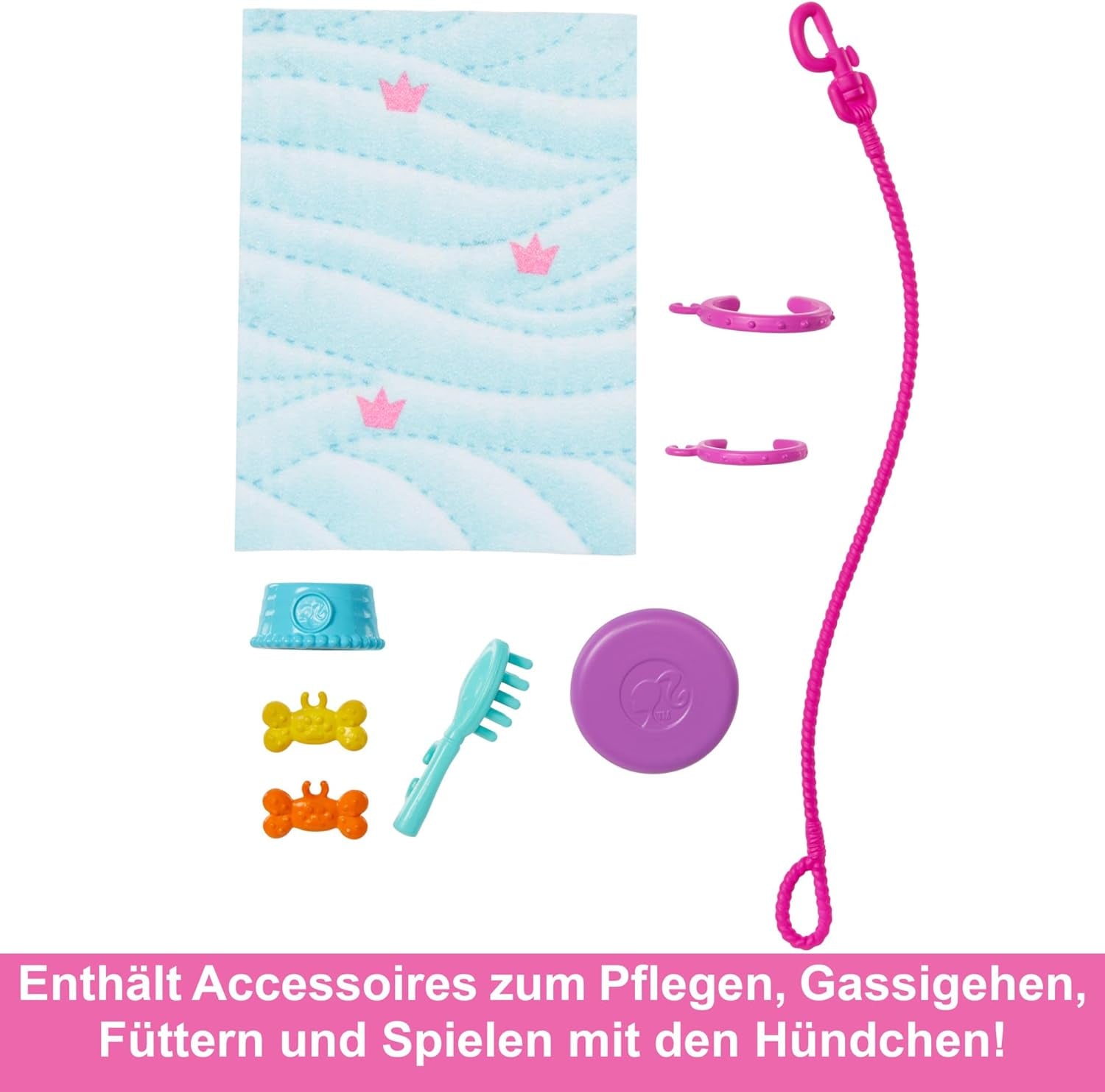 Păpușă Barbie Dog Duo și accesorii, inclusiv câine mic și câine mare cu scaun cu rotile, lesă, bol de mâncare, pat pentru animale de companie și tratează oasele, pentru copii de la 3 ani, HTK37 Papusi Naty Shop