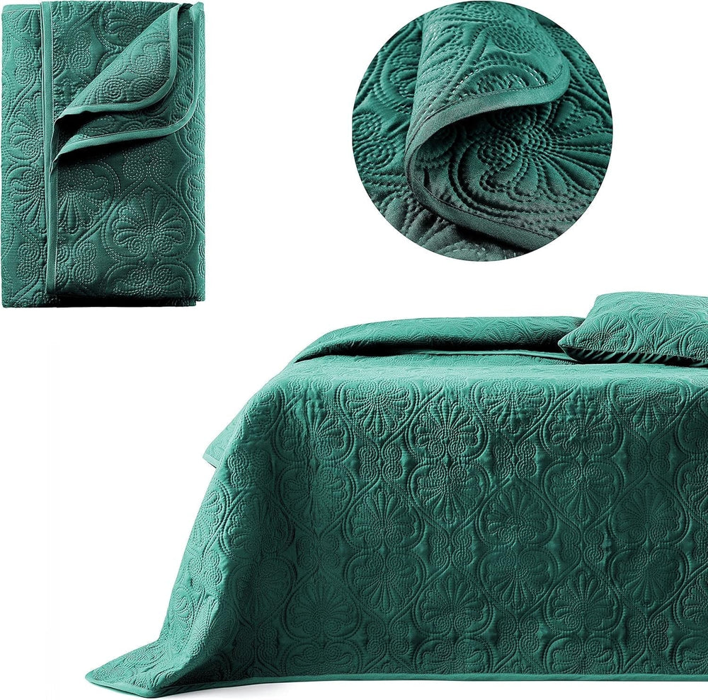 ROOM99 Leila Elegante copriletto color crema 240 x 260 cm Copriletto versatile come copriletto o divano Coperta per letto e divano Stile coperta Ideale come copriletto e coperte Beuche den ROOM99-Store Verde scuro 220X240