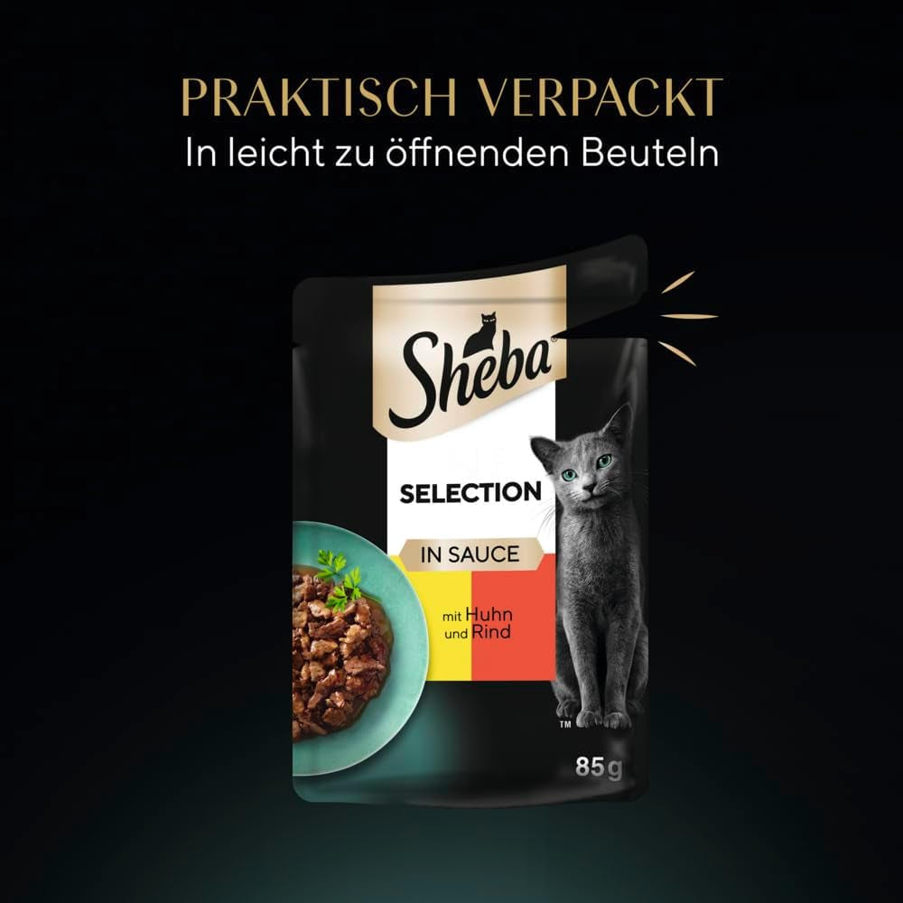 Hrană umedă pentru pisici Sheba Selection în pliculețe porționate cu pui și vită în sos 28x85g