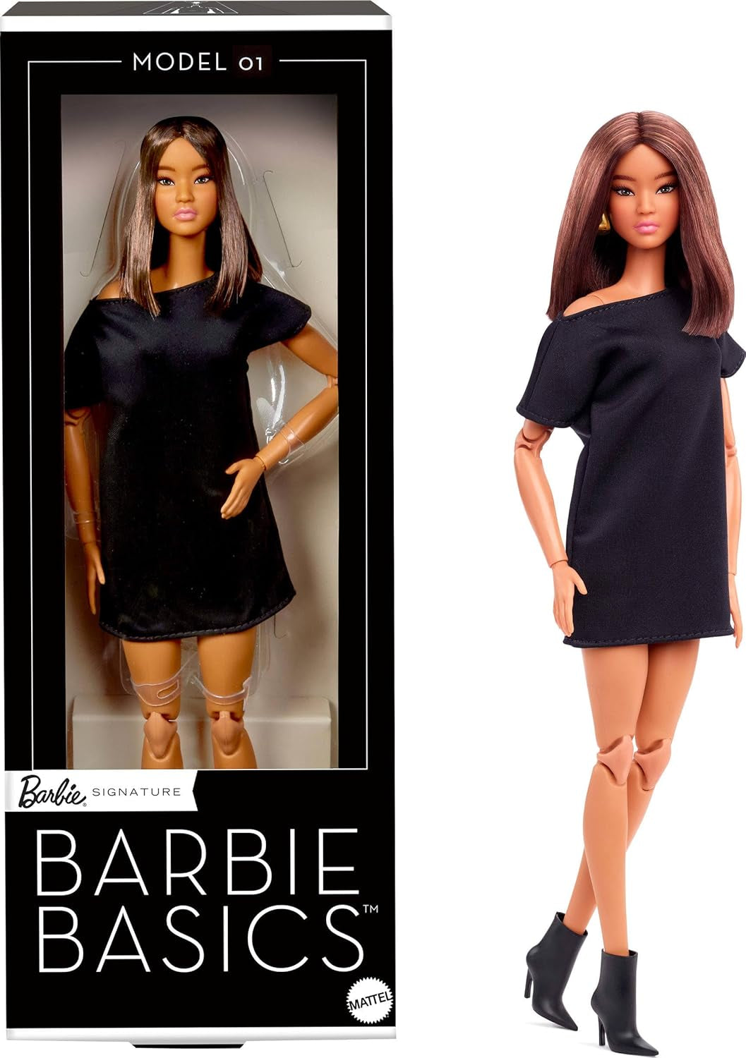 Barbie Basics Modello 1 Bambola da collezione con capelli castani, mini abito nero e scarpe, corpo mobile e testa intercambiabile, moda universale, JBH72 Naty Shop Dolls Titolo predefinito