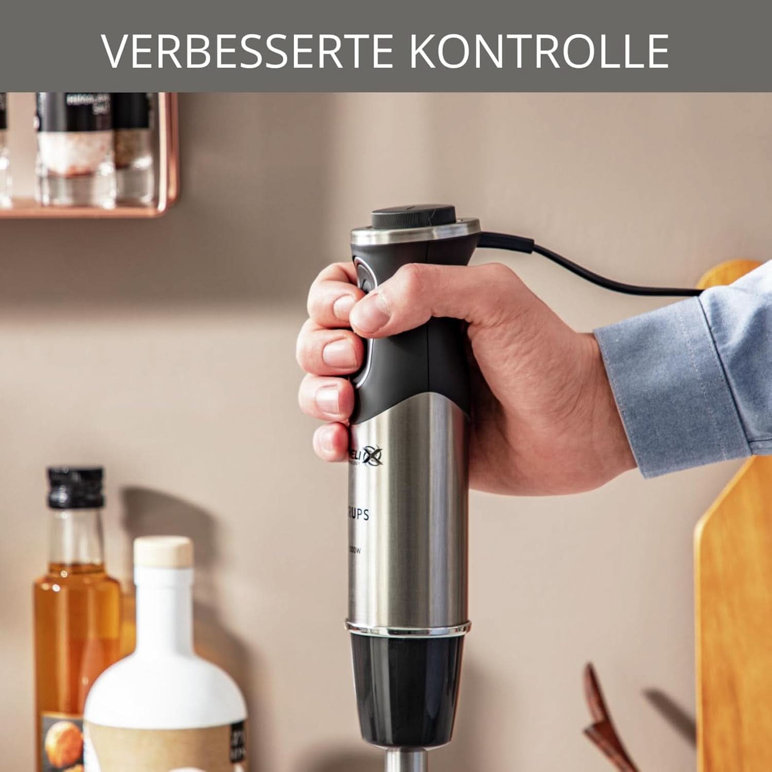 Robot da cucina Krups Perfect Mix HZ6568 | Frullatore | 1000 Watt | Edelstahlfuß | 4 Extra Scharfe Messer | Tecnologia Powelix | Schneebesen | 500ml Zerkleiner | Messbecher da 800 ml | Schwarz/Silber Cucina Naty Shop