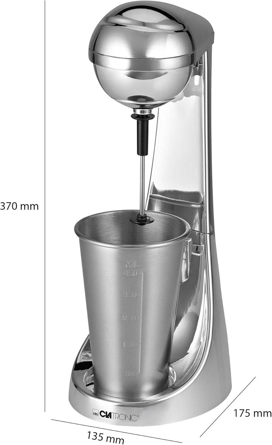 Clatronic® Barmixer U. Milchaufschäumer | Macchina per frullati | Contenitore in acciaio inox da 650 ml | Praktischer Becherhalter | Miscelatore | 2 Geschwindigkeitsstufen | Motore Kraftvoller da 65 Watt | Chromdesgin | BM 3472 Cucina Naty Shop
