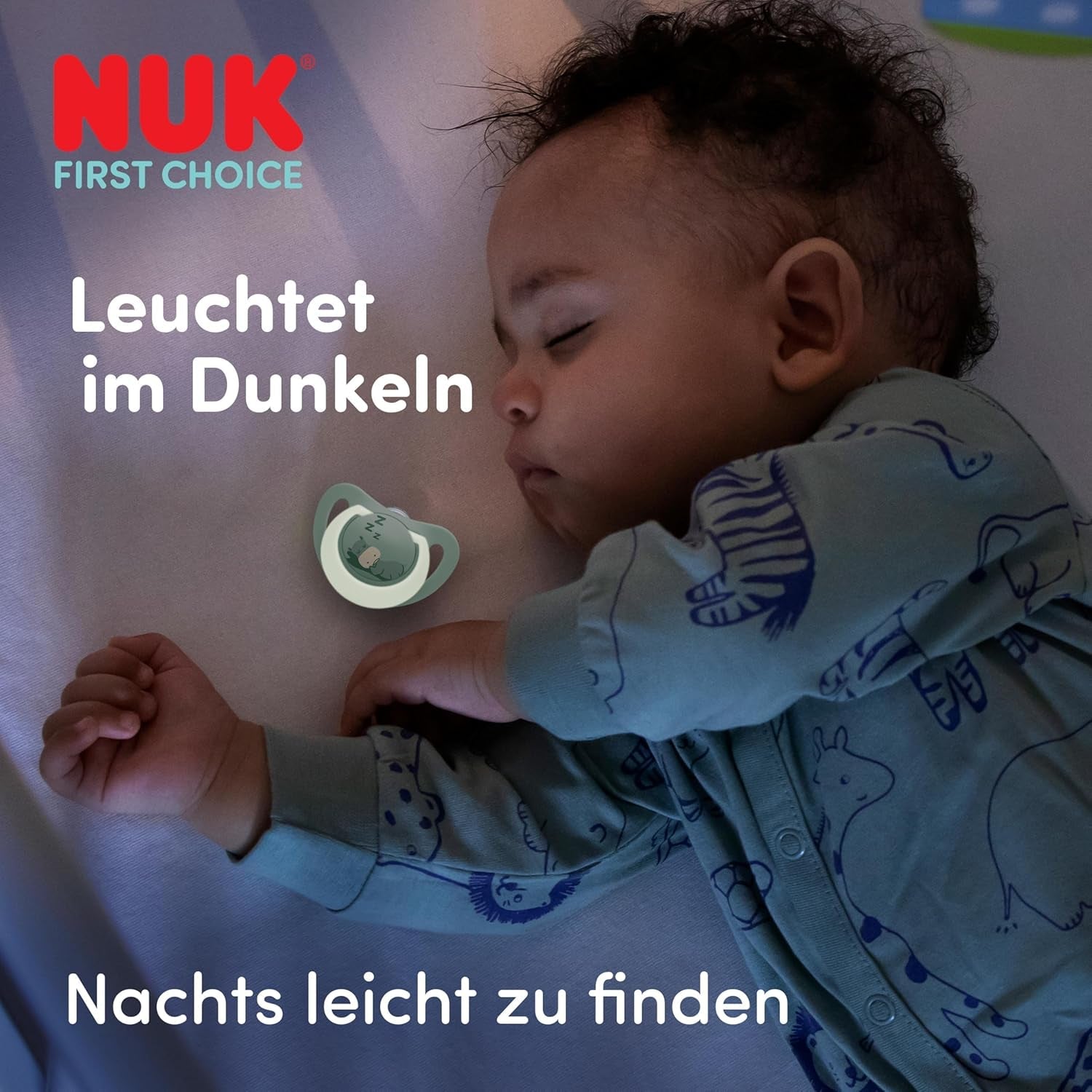 Suzetă NUK First Choice Night pentru bebeluși | 6-18 luni | Suzete ortodontice care strălucesc în întuneric | Calmează 99% dintre bebeluși** | Iepure/Oaie | Pachet 0-2