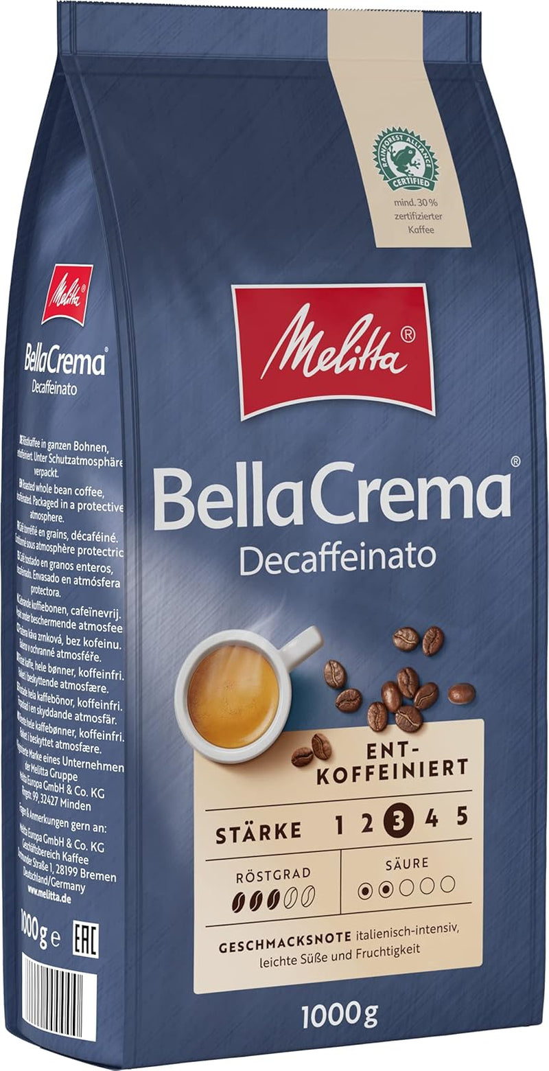 Boabe de cafea Melitta BellaCrema La Crema 1kg și boabe de cafea decofeinizate BellaCrema Decaffeinato 1kg