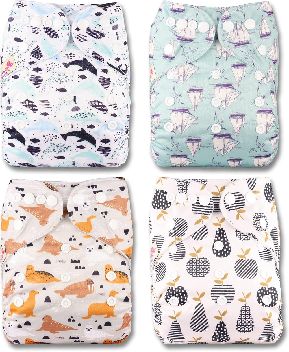 Littles and Bloomz FLP2-0406 Pannolino riutilizzabile con clip standard, 4 pannolini