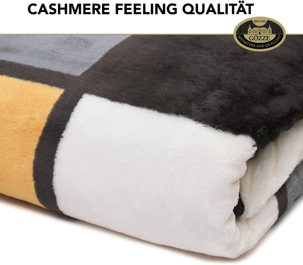 Gözze - Coperta morbida e confortevole, sensazione cashmere, peso tessuto pesante 500 G/M², Antigua, 150 X 200 Cm - Senape/Nero/Bianco Letti e coperte Besuche den Gözze-Store