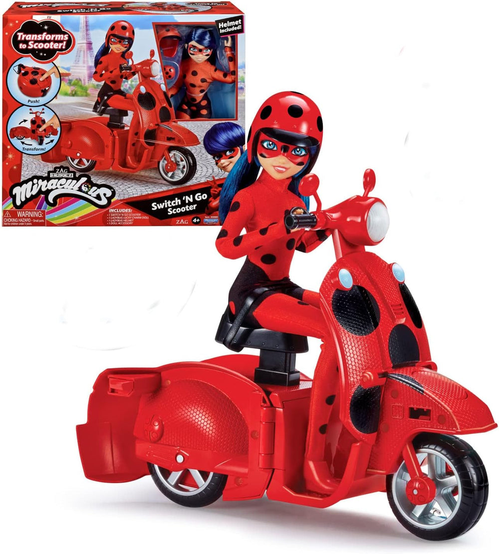 Bandai - Miraculous Ladybug - Scooter Miraculous Switch'n go + Gelenkpuppe Ladybug Lucky Charm 26 cm - P50668