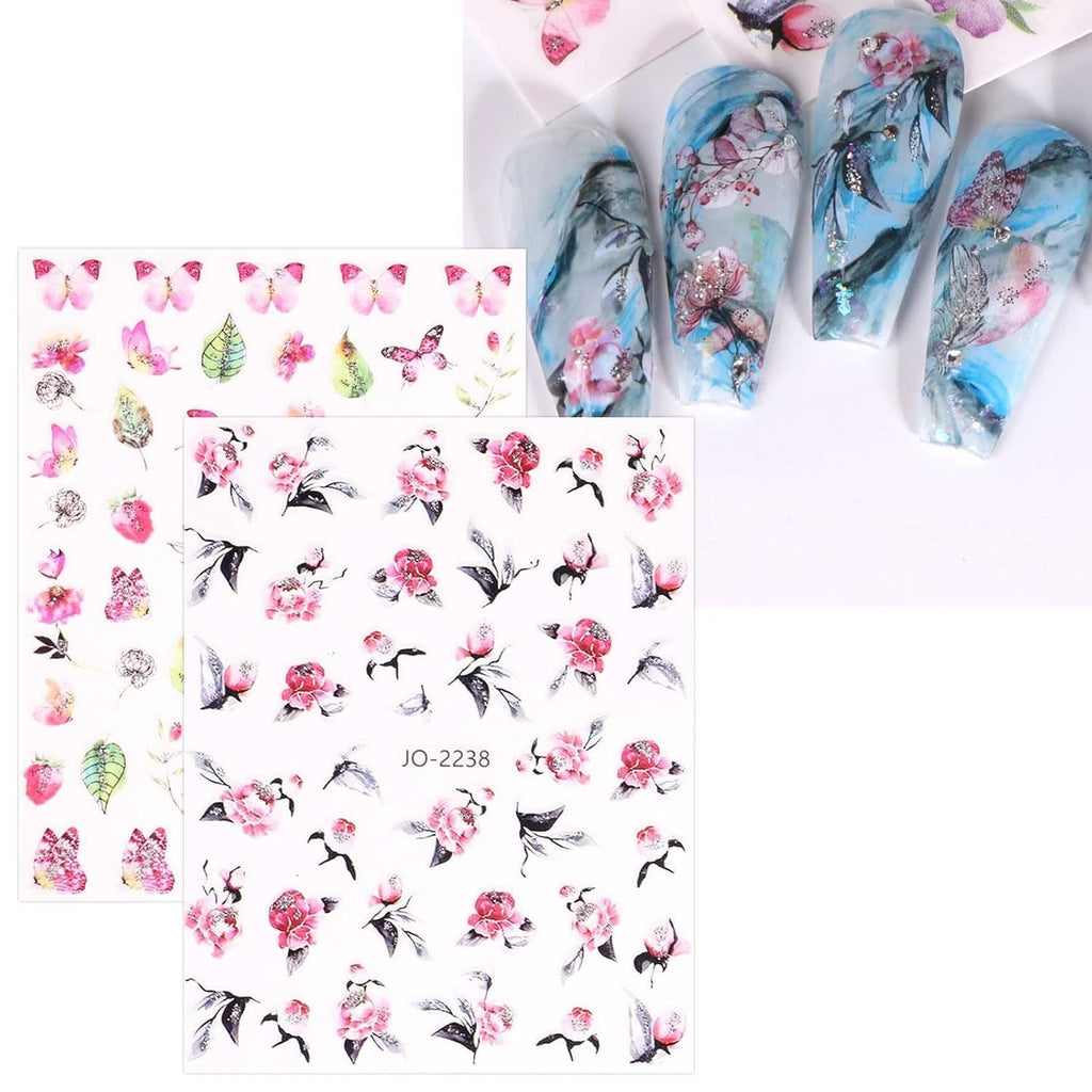 JMEOWIO Nagelsticker Frühling Blume 12 Blatt Nail Art Sticker Selbstklebend Nagelaufkleber Blätter Dekoration Nageldesign Zubehör