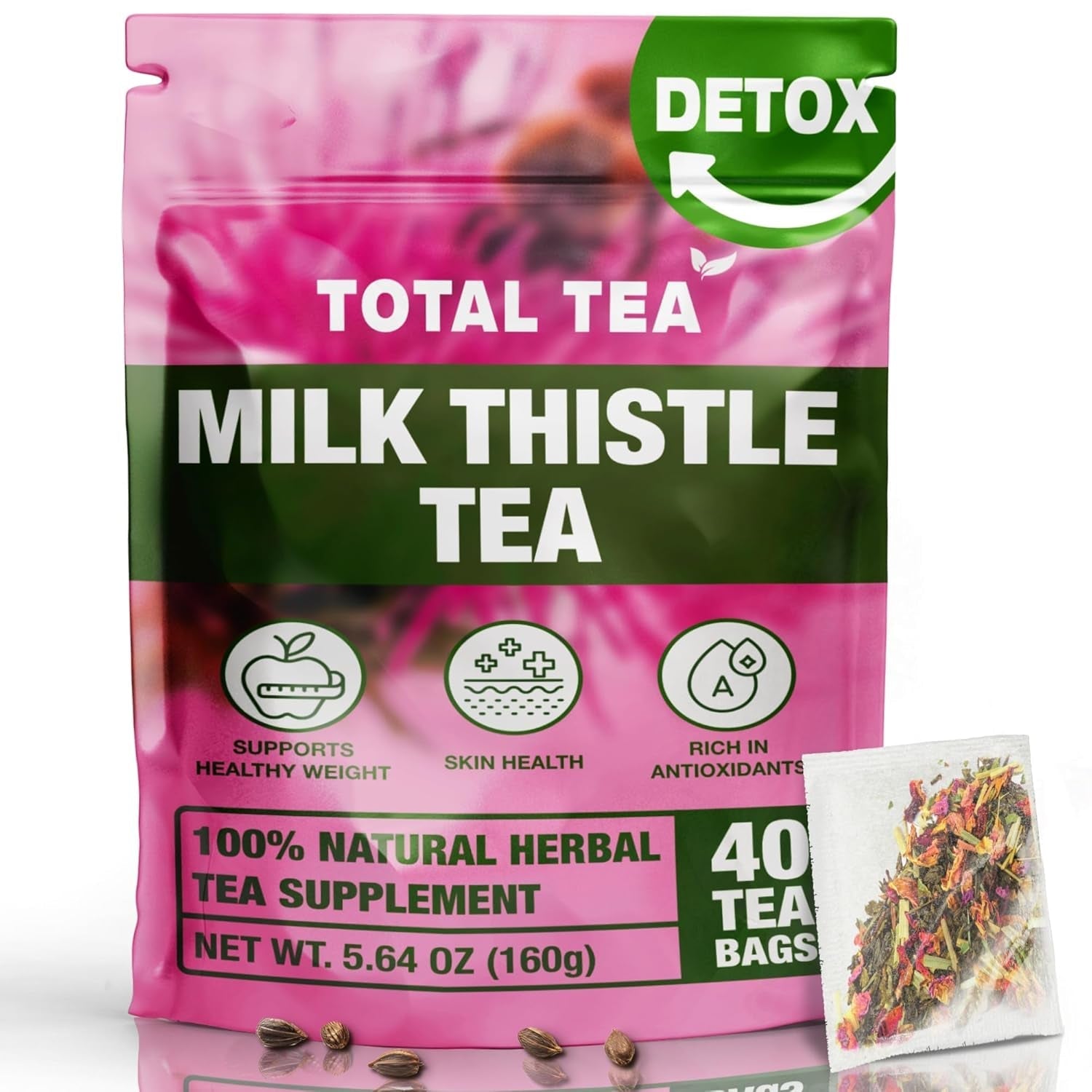 Total Tea Zero Cofeină Ceai Detox - Complet natural - Ceai din plante pentru curățare delicată, susține regenerarea ficatului, detoxifierea organismului, cura de detoxifiere - 25 pliculețe de ceai Ghimbir-piersică