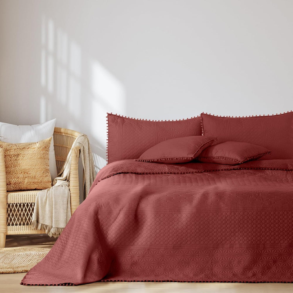 Ameliahome Copriletto con pompon 220X240 Cm Copriletto double face Trapuntatura ad ultrasuoni Poliestere Meadore Grigio Letti e coperte Besuche den AmeliaHome-Store Meadore rosa antico 240X260 Cm