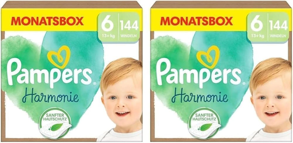 Pannolini Pampers Harmony taglia 6, 144 pannolini, 13 kg+, protezione delicata per la pelle con protezione Pampers al 100%