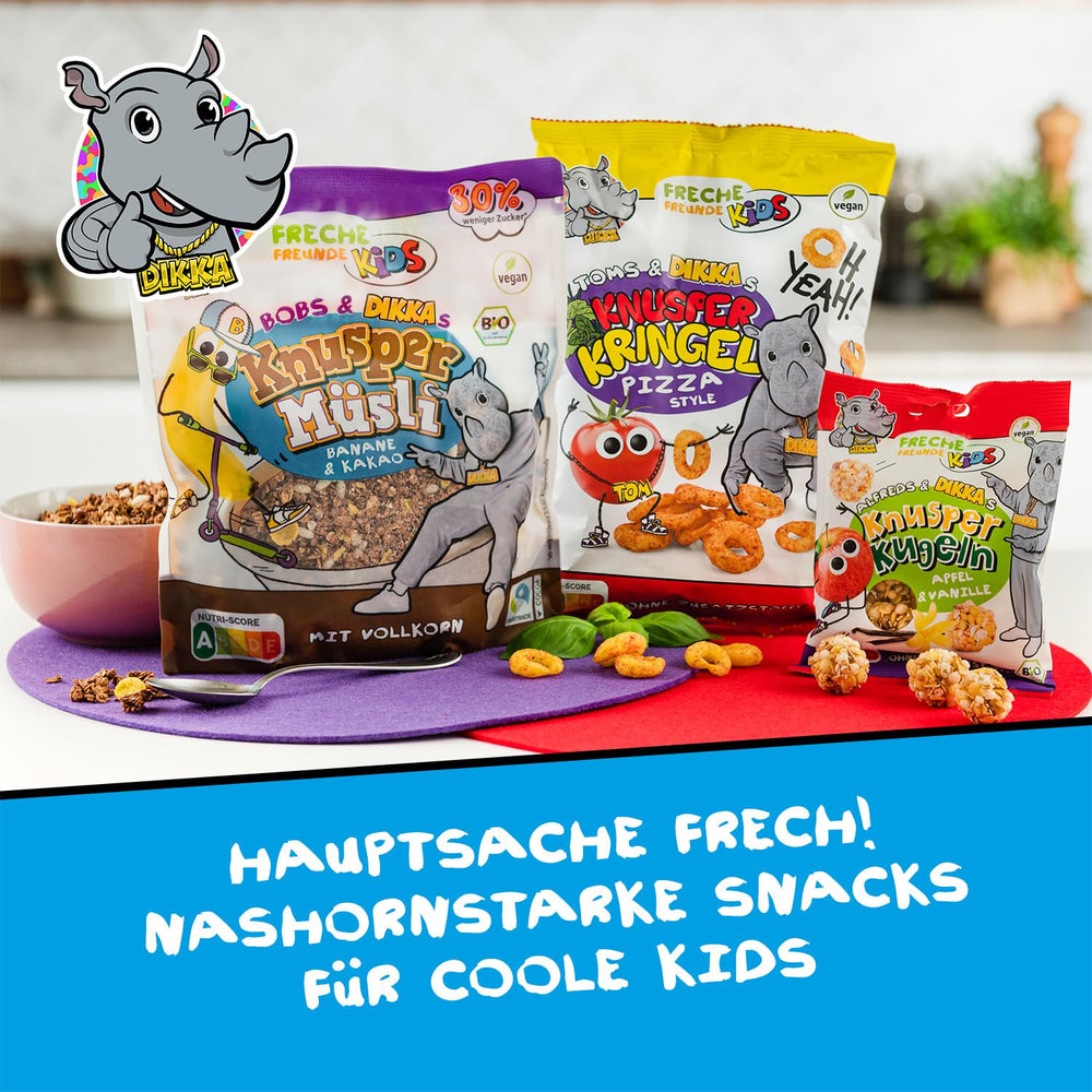FRECHE FREUNDE KIDS, Bobs & DIKKAs Muesli Croccante Alla Banana E Cacao, Muesli Croccante Al Cioccolato Per Bambini, A Basso Contenuto Di Zuccheri, Senza Additivi, 100% Vegano, 6 Pezzi (6 x 280g)