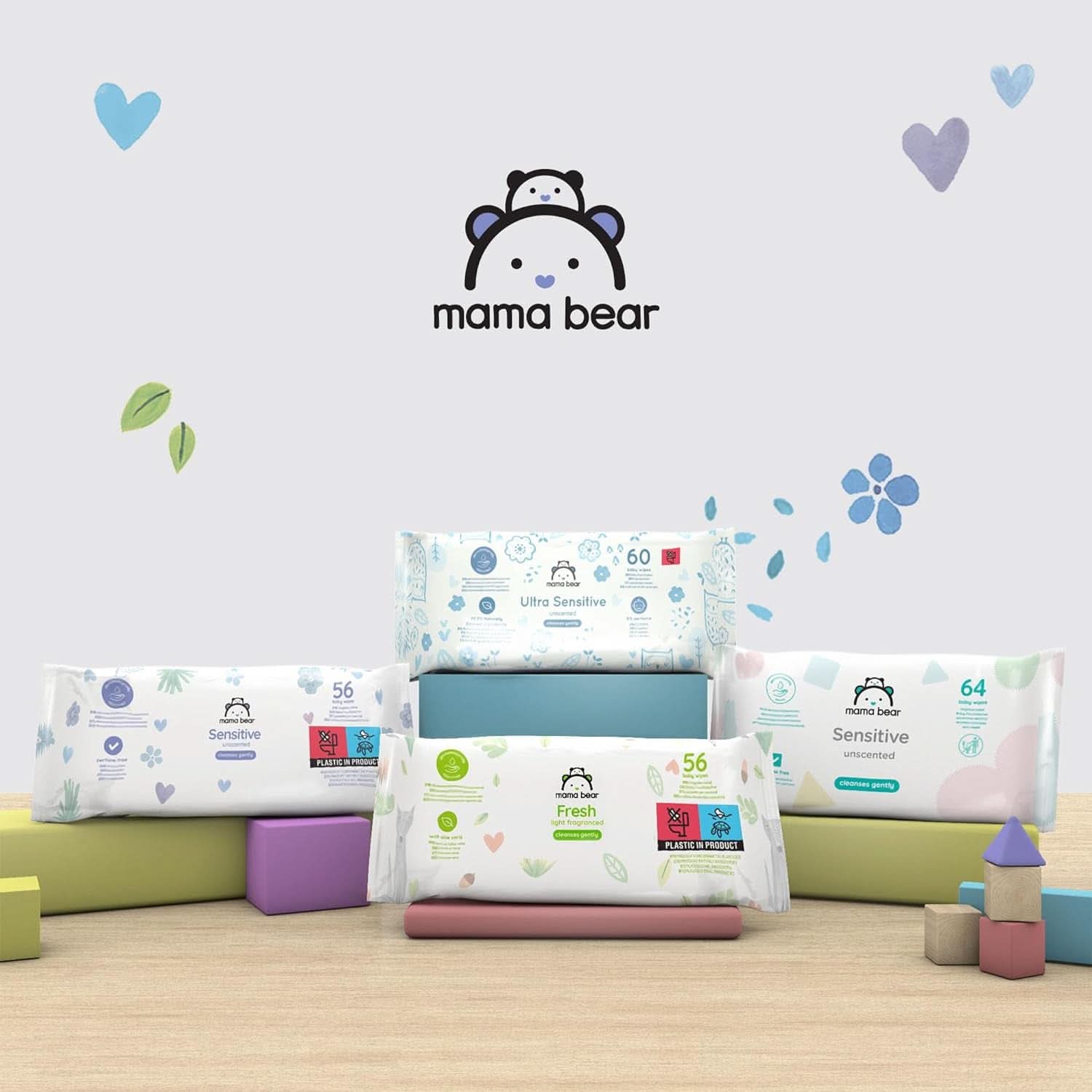 Șervețele sensibile pentru bebeluși Mama Bear, fără parfum Naty Shop