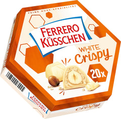 Ferrero Küsschen White Crispy - Regalo di San Valentino per lui e per lei - Nocciole tostate croccanti in crema leggera con scaglie croccanti, ricoperte di cioccolato bianco, 1 confezione da 20 praline individuali
