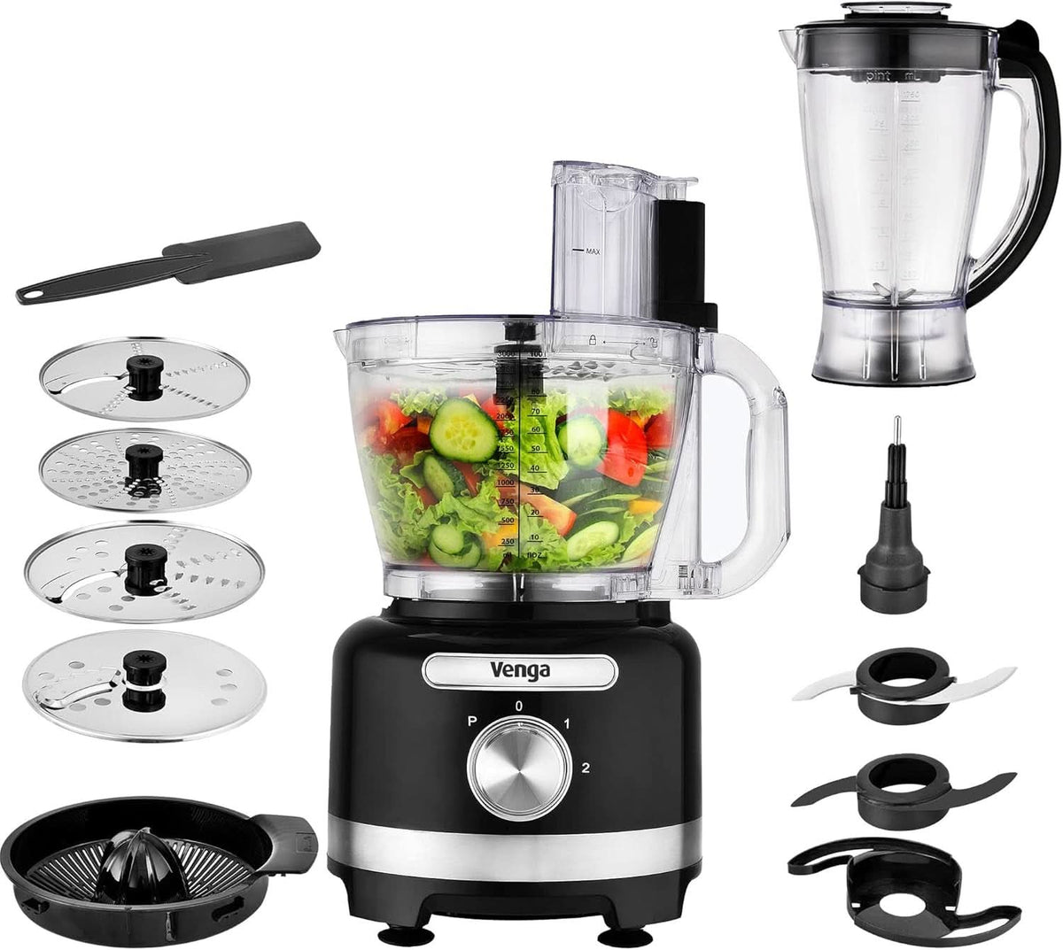 Dai! Macchina da cucina 8 in 1, rubinetto da 3 litri, contenitore miscelatore da 1,75 litri, 2 stufe a vento, funzione turbo, 1000 W, colore nero/argento, VG HA 3001 Madre e bambino Naty Shop