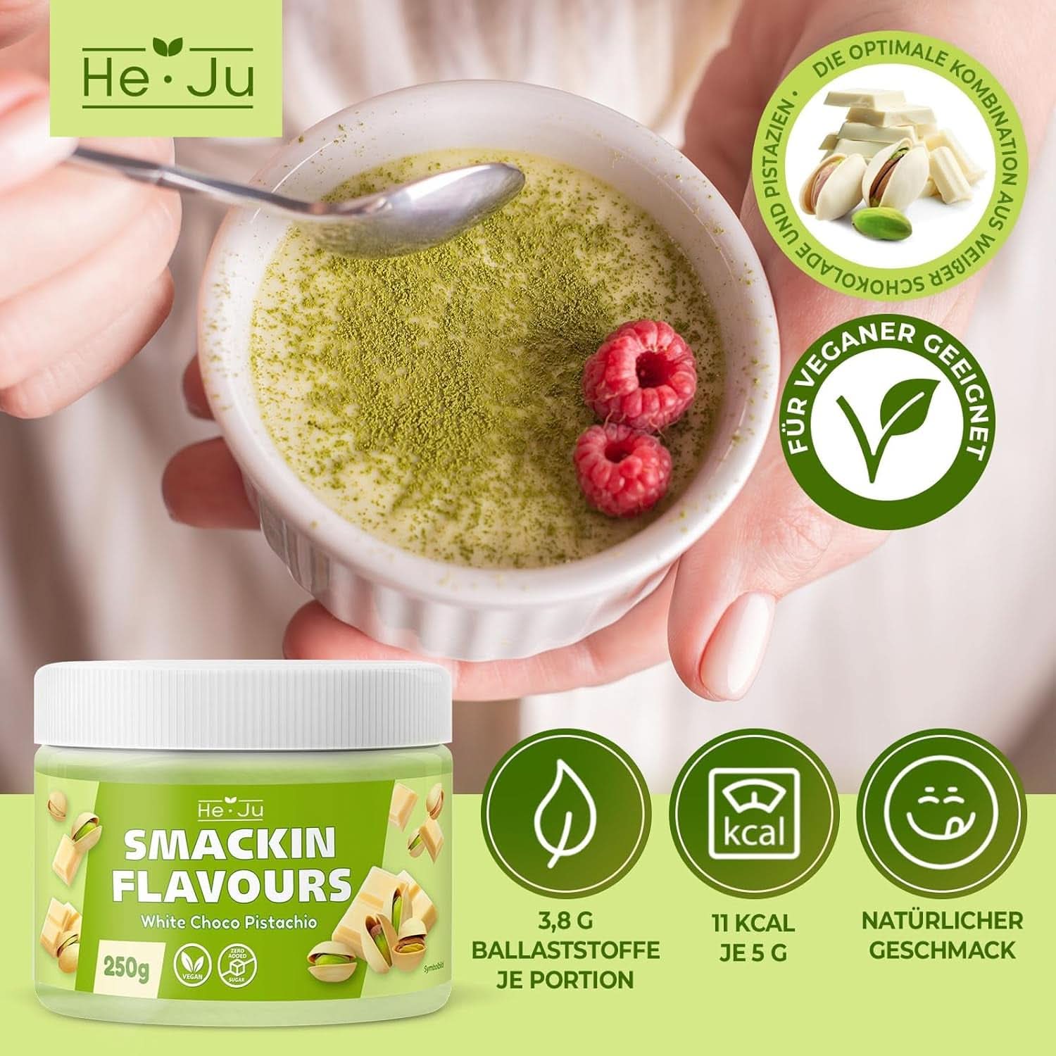 He-Ju, Polvere al gusto di cioccolato bianco e pistacchio, 250 grammi Naty Shop Flavours