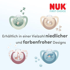 Suzetă NUK First Choice Night pentru bebeluși | 6-18 luni | Suzete ortodontice care strălucesc în întuneric | Calmează 99% dintre bebeluși** | Iepure/Oaie | Pachet 0-2