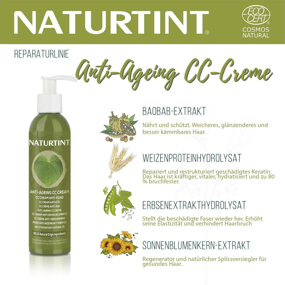 Natural Tint CC Cream. Mască de păr No Rinse. Pentru păr uscat și deteriorat. Repară și hidratează. 96% ingrediente naturale. 200ml Masca de par Naty Shop