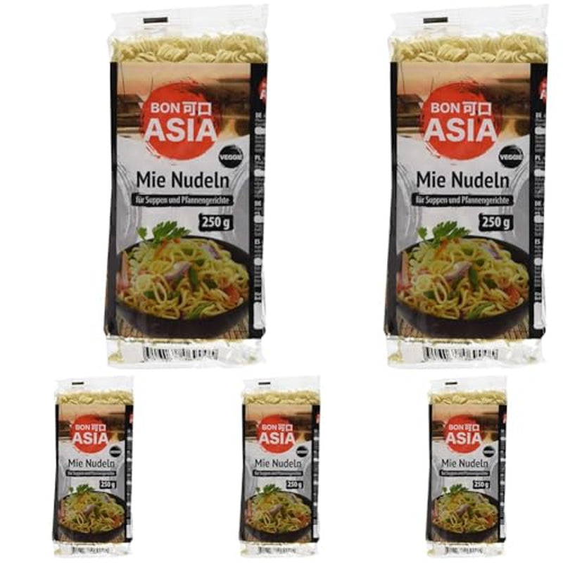 BONASIA Mie Noodles, senza uova, 250 g (confezione da 5)