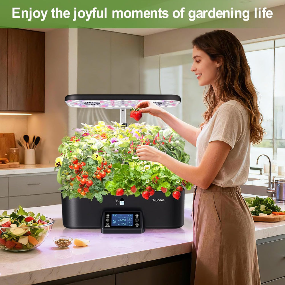 Sistema di coltivazione idroponica per interni con impostazioni di pianificazione dell'illuminazione intelligente, vasi da giardino per erbe aromatiche a spettro completo, 17 capsule, nero